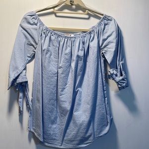White and blue striped off the shoulder top